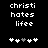 Pixelated text reads 'christi hates lifee' above five heart icons with one grayed-out heart, displayed in two side-by-side frames showing animation.