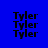 Blue background with three stacked 'Tyler' text lines, each in black pixelated font; two versions show a light blue radial gradient behind the text while others have solid blue.
