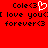 Red background with black pixelated text reading 'Cole<3', 'I love you<3', and 'forever<3' in two side-by-side , one featuring a white heart symbol replacing the '<3'