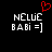 Pixelated text 'NELLE BABI =]' with a red heart symbol above the left instance on black background.