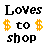Pixel art buddy icon featuring a blonde woman with pink headband holding shopping bags, text "Loves $ to $ shop" above her.