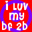 Red background with purple spiral pattern and white text reading 'i LUV my bf 2b' in three lines.
