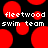 Pixelated red circles on black background with white text reading 'fleetwood swim team' repeated across the image.