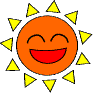 Three cartoon sun icons with smiling faces arranged in a 2x2 contact sheet on gray background, each with distinct color variations and triangular rays.