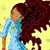 Pixelated cartoon characters in various poses and outfits, including a girl with long brown hair in blue dress, green high-heeled boots, and an orange-haired character in multiple scenes.