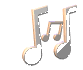 musical note icons in varying sizes and orientations on a gray background, with some notes appearing larger or smaller than others