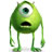 Green one-eyed cartoon character with large eye, black mouth opening, and thin limbs on white background.