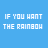 A pixelated animation showing a rainbow arc growing from left to right across the top of a blue background, with repeated text below.