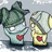 Two pixelated characters with heart symbols on their chests stand side-by-side against a light gray background, surrounded by blue text elements.