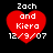 Four red heart-shaped icons with white text reading "Zach and Kiera 12/9/07" on a black background, showing subtle animation differences between frames.