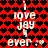 Red background with black heart pattern, white text 'i love jay' and 'ever :)' repeated in