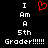 A static pixel art image with white text and a red heart symbol on black background, displaying 'I Am A 5th Grader!!!!!!' in two identical vertical