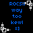 Blue text and white pixel art on black background with repeated patterns of 'ROCSIP', 'way too kewl =]', and geometric shapes.
