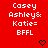 Red background with white pixelated text reading "Casey Ashley& Katie= BFFL" and two black pixelated hearts at the bottom.