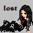 Animated contact sheet of a pixel art character with long black hair, red cross chest symbol, and blue tears lying on a black dog-like creature against gray background.