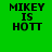 Green background with black text reading "MIKEY IS HOTT" in pixelated font, displayed across six with white rectangular overlays shifting position