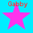 Four identical pink stars on a bright blue background with red text reading 'Gabby' above each star.