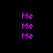Pixelated purple 'Me' text appears on black background with cyan rectangular overlays in different positions across frames.