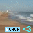 A beach scene with waves and sand, featuring the word 'BEACH' in blue text and a cyan heart symbol on a brown background.