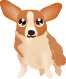 Pixel art Corgi dog animation with three distinct expressions across sampled frames: open eyes, winked eye, and tongue-out wink.