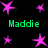 Green text 'Maddie' appears twice on a black background surrounded by pink star shapes of varying sizes and positions.