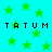 Cyan background with scattered green stars and black pixelated text reading "TATUM TATUM" in two
