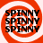 Four identical display a red and white spiral background with the word SPINNY repeated three times in bold black text per