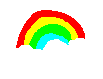 Six pixelated rainbow icons arranged in a 3x2 contact sheet, each with white clouds and varying color layer sequences on a gray background.