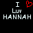 Pixelated text displays 'I ❤️ Luw HANNAH' in white and red on black background with two identical side-by-side layouts.