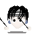 Pixelated character head with black hair, blue ear details, and white face showing three distinct eye expressions across frames.
