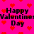 Pixelated pink background with red heart shapes and repeated black text reading "Happy Valentine's Day" in four quadrants.