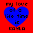 Red background with four blue hearts containing text 'my love of a life time is KAYLA' in black pixelated font.