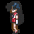 Pixelated character with long dark hair and blue headband in red outfit, shown from multiple angles against black background.