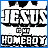 Black and white pixelated icon with blue border, featuring stylized text 'JESUS' above 'HOLY BODI' in blocky font.