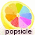A circular pixelated icon with a yellow border containing six colored segments: orange, red, pink, purple, blue, and green arranged clockwise. Below the circle is the text 'popsicle' in dark brown lowercase letters.