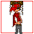 Pixelated animated buddy icon frames showing a character and text elements in red, brown, gray, and white on transparent background.