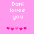 Pink background with white pixelated text "Dori loves you" and five pink heart icons below, two versions of the hearts differ in position.