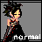 Pixel art contact sheet of a female character in black dress with red accents across three frames showing slight pose and text changes.