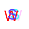 Animated sequence of overlapping stylized letters W and S in red, blue, and cyan on gray background with varying opacity and layering.