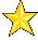 Six yellow star icons arranged in a on gray background, each with pixelated edges and gradient shading