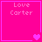 Four pink square display "Love Carter" text with varying heart symbols; top-left has one heart, top-right two, bottom-left two, bottom-right one