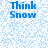 Blue text 'Think Snow' appears on a light blue pixelated background with a gray rectangle in the bottom right corner.