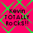 A static image with a bright pink background and green diamond-shaped pattern, displaying the text "Kevin TOTALLY Rocks!!" in black pixelated font