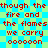 Red pixelated text repeats 'though the fire and the flames we carry oooooon' on a blue-green checkered background with no visible animation changes.