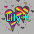 six pixelated buddy icons with cyan text overlays, featuring heart symbols and varied backgrounds including rainbow patterns, black silhouettes, and beach scenes