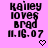 Pixelated text on pink background reads 'kailey loves brad 11.16.07' with a heart symbol below, showing animation changes in the heart's fill color.