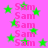 Pink background with green stars and repeated pink text "Sam" in a pattern