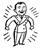 Two grayscale animated frames of a cartoon man in a suit with motion lines, showing different arm positions and facial expressions against a white background.