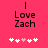 Pink background with black text 'Love Zach' and five white/pink heart icons, where the third heart changes from pink to white between frames.