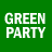 Green background with white Earth globe icons and 'GREEN PARTY' text, showing animation progression from plain globes to sunburst effects.